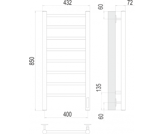 Полотенцесушитель электрический Terminus Аврора П8 400х850_, изображение 3