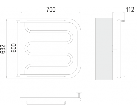 Полотенцесушитель водяной Terminus Фокстрот 1" БШ 600х700_, изображение 3