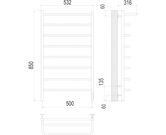 Полотенцесушитель электрический Terminus Полка П8 500х850_, изображение 3