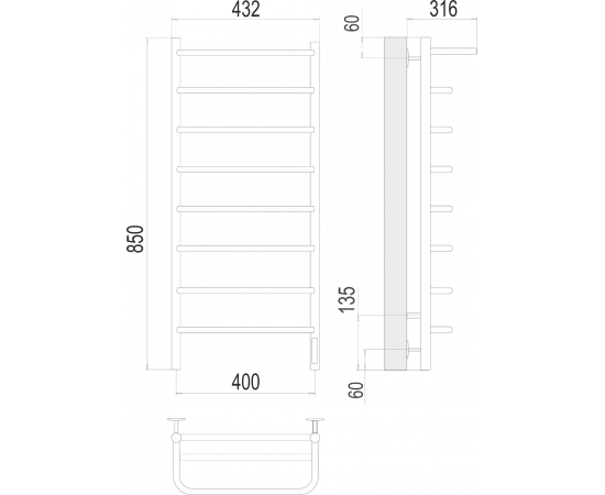 Полотенцесушитель электрический Terminus Полка П8 400х850_, изображение 3