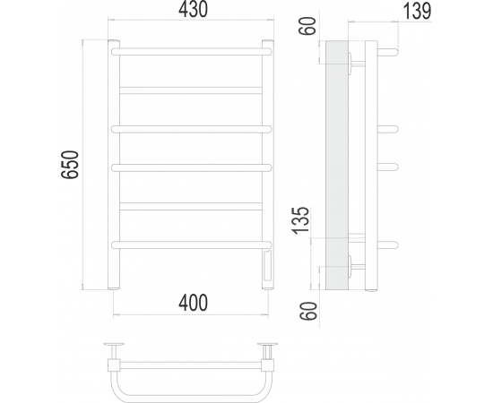 Полотенцесушитель электрический Terminus Евромикс квадро П6 400х650_, изображение 3