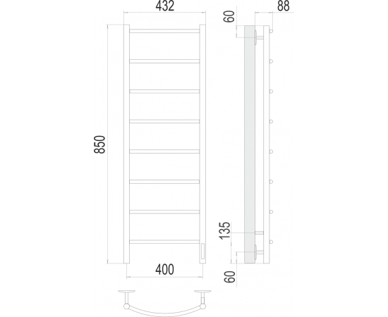 Полотенцесушитель электрический Terminus Классик П8 400х850_, изображение 3