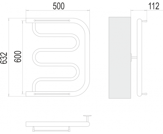 Полотенцесушитель водяной Terminus Фокстрот 1" БШ 600х500_, изображение 3