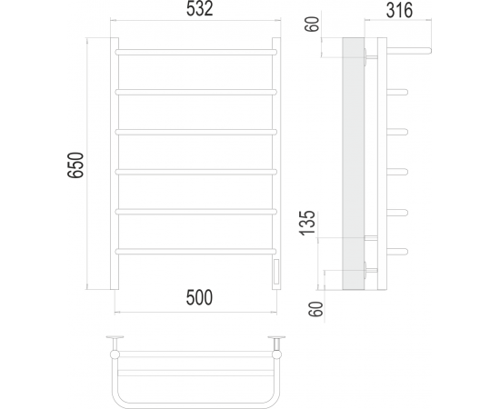 Полотенцесушитель электрический Terminus Полка П6 500х650_, изображение 3