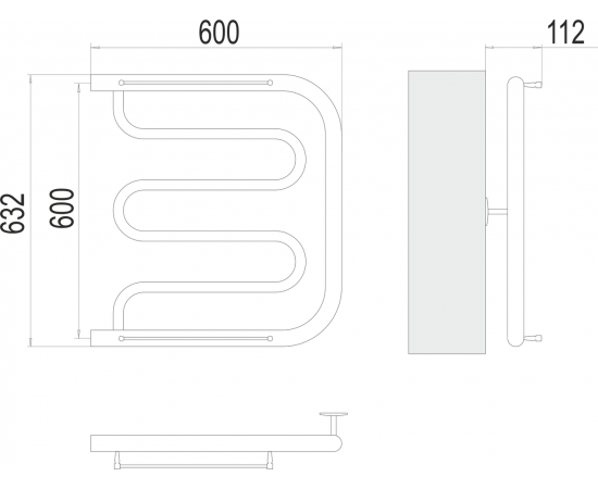 Полотенцесушитель водяной Terminus Фокстрот 1" БШ 600х600_, изображение 3