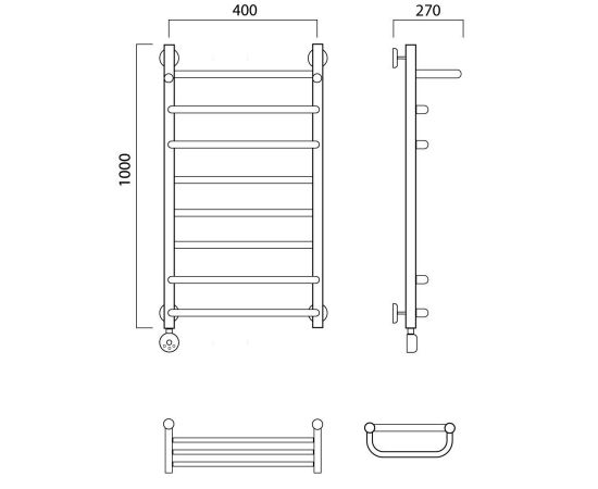 Полотенцесушитель электрический СКОБА-ПРЯМАЯ с полкой 100х40 ЛЕВЫЙ Aquanerzh 00-01A10040_L_, изображение 2