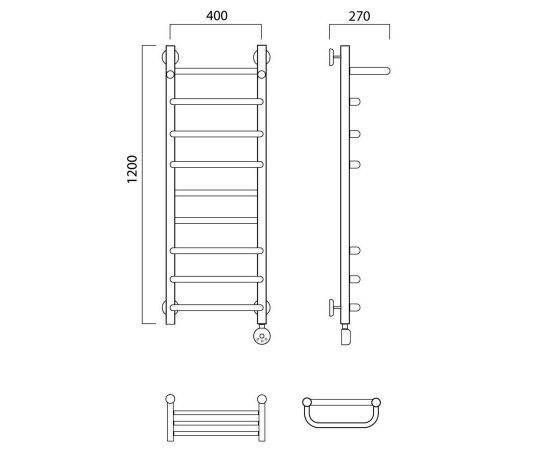 Полотенцесушитель электрический СКОБА-ПРЯМАЯ с полкой 120х40 ПРАВЫЙ Aquanerzh 00-01A12040_R_, изображение 2