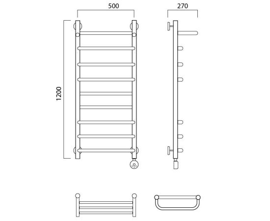 Полотенцесушитель электрический СКОБА-ПРЯМАЯ с полкой 120х50 ПРАВЫЙ Aquanerzh 00-01A12050_R_, изображение 2