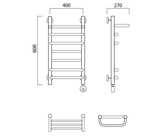 Полотенцесушитель электрический СКОБА-ПРЯМАЯ с полкой 60х40 ПРАВЫЙ Aquanerzh 00-01A6040_R_, изображение 2