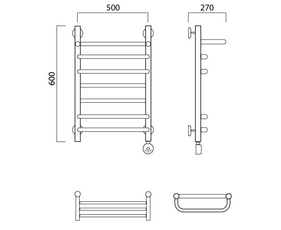 Полотенцесушитель электрический СКОБА-ПРЯМАЯ с полкой 60х50 ПРАВЫЙ Aquanerzh 00-01A6050_R_, изображение 2