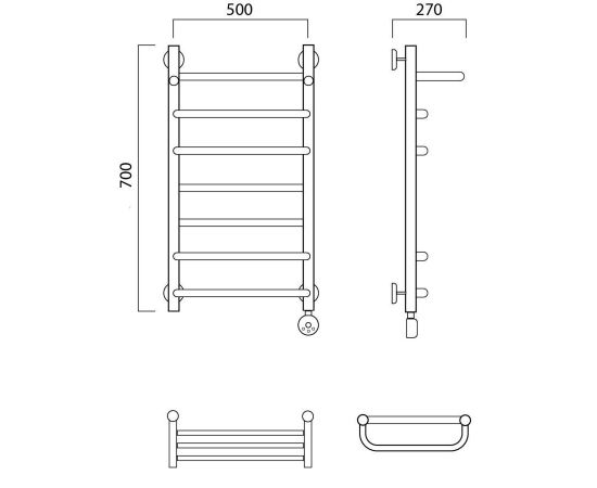 Полотенцесушитель электрический СКОБА-ПРЯМАЯ с полкой 70х50 ПРАВЫЙ Aquanerzh 00-01A7050_R_, изображение 2