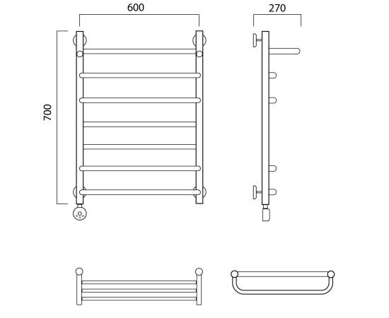 Полотенцесушитель электрический СКОБА-ПРЯМАЯ с полкой 70х60 ЛЕВЫЙ Aquanerzh 00-01A7060_L_, изображение 2