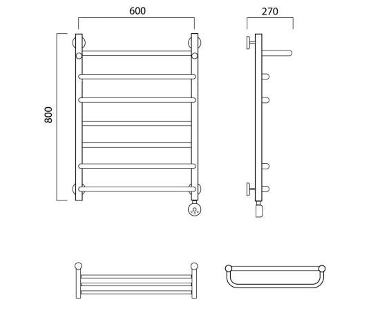 Полотенцесушитель электрический СКОБА-ПРЯМАЯ с полкой 80х60 ПРАВЫЙ Aquanerzh 00-01A8060_R_, изображение 2