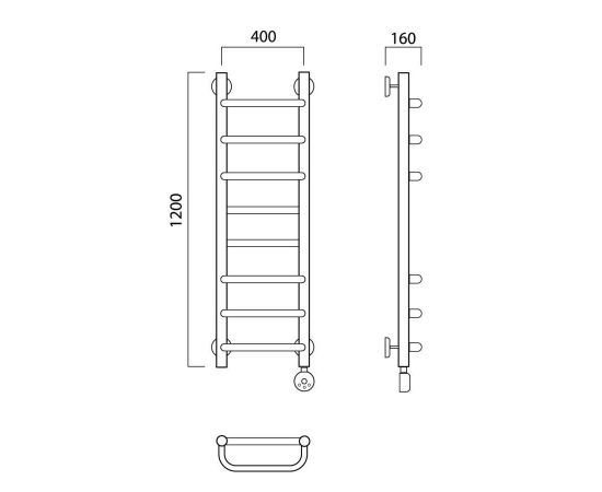 Полотенцесушитель электрический СКОБА-ПРЯМАЯ 120х40 ПРАВЫЙ Aquanerzh 00-03A12040_R_, изображение 2