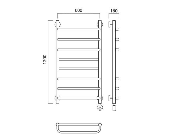 Полотенцесушитель электрический СКОБА-ПРЯМАЯ 120х60 ПРАВЫЙ Aquanerzh 00-03A12060_R_, изображение 2