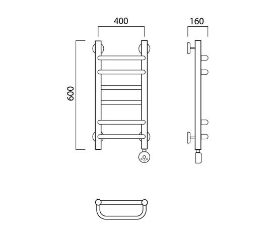 Полотенцесушитель электрический СКОБА-ПРЯМАЯ 60х40 ПРАВЫЙ Aquanerzh 00-03A6040_R_, изображение 2