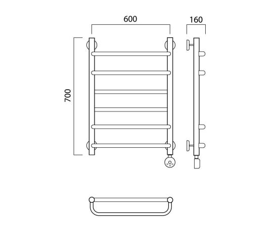 Полотенцесушитель электрический СКОБА-ПРЯМАЯ 70х60 ПРАВЫЙ Aquanerzh 00-03A7060_R_, изображение 2
