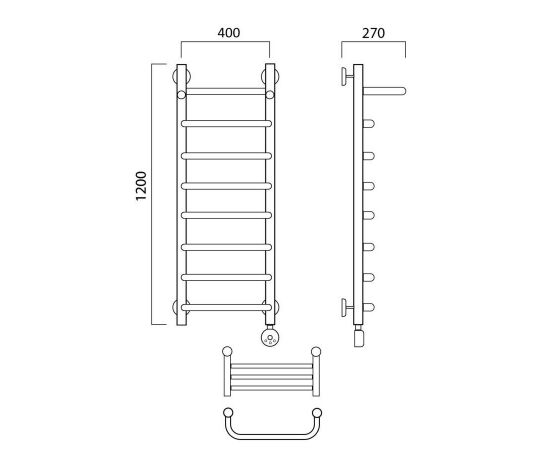 Полотенцесушитель электрический СКОБА с полкой 120х40 ПРАВЫЙ Aquanerzh 00-07A12040_R_, изображение 2