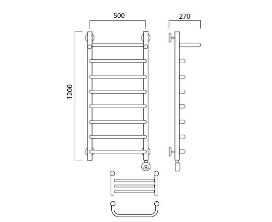 Полотенцесушитель электрический СКОБА с полкой 120х50 ПРАВЫЙ Aquanerzh 00-07A12050_R_, изображение 2