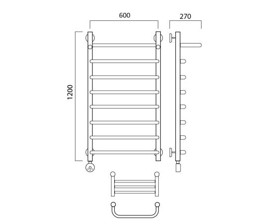 Полотенцесушитель электрический СКОБА с полкой 120х60 ЛЕВЫЙ Aquanerzh 00-07A12060_L_, изображение 2