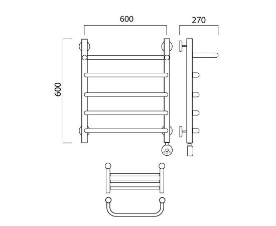 Полотенцесушитель электрический СКОБА с полкой 60х60 ПРАВЫЙ Aquanerzh 00-07A6060_R_, изображение 2