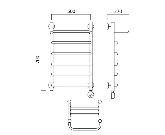 Полотенцесушитель электрический СКОБА с полкой 70х50 ПРАВЫЙ Aquanerzh 00-07A7050_R_, изображение 2