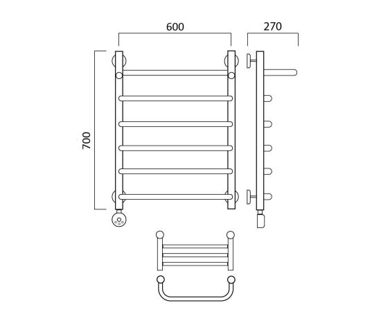 Полотенцесушитель электрический СКОБА с полкой 70х60 ЛЕВЫЙ Aquanerzh 00-07A7060_L_, изображение 2