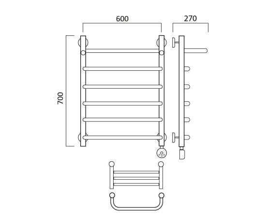 Полотенцесушитель электрический СКОБА с полкой 70х60 ПРАВЫЙ Aquanerzh 00-07A7060_R_, изображение 2