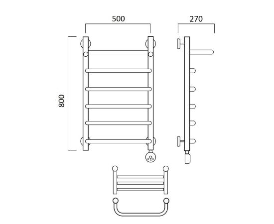 Полотенцесушитель электрический СКОБА с полкой 80х50 ПРАВЫЙ Aquanerzh 00-07A8050_R_, изображение 2