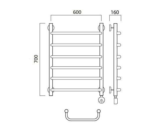 Полотенцесушитель электрический СКОБА 70х60 ПРАВЫЙ Aquanerzh 00-08A7060_R_, изображение 2