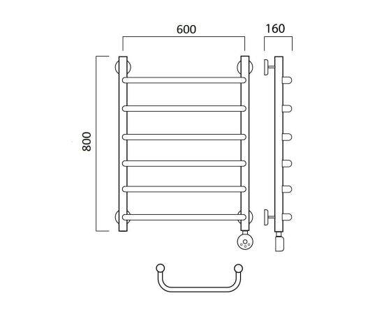 Полотенцесушитель электрический СКОБА 80х60 ПРАВЫЙ Aquanerzh 00-08A8060_R_, изображение 2