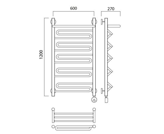 Полотенцесушитель электрический ЗИГ-ЗАГ с полкой 120х60 ПРАВЫЙ Aquanerzh 00-17A12060_R_, изображение 2
