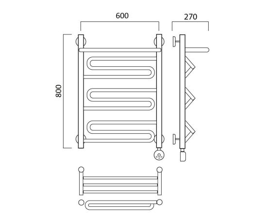 Полотенцесушитель электрический ЗИГ-ЗАГ с полкой 80х60 ПРАВЫЙ Aquanerzh 00-17A8060_R_, изображение 2