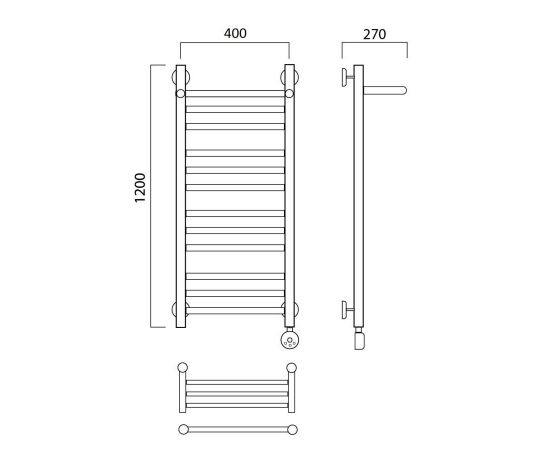 Полотенцесушитель электрический ПРЯМАЯ групповая с полкой 120х40 ПРАВЫЙ Aquanerzh 00-20A12040_R_, изображение 2