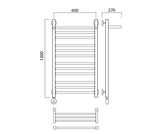 Полотенцесушитель электрический ПРЯМАЯ групповая с полкой 120х60 ЛЕВЫЙ Aquanerzh 00-20A12060_L_, изображение 2