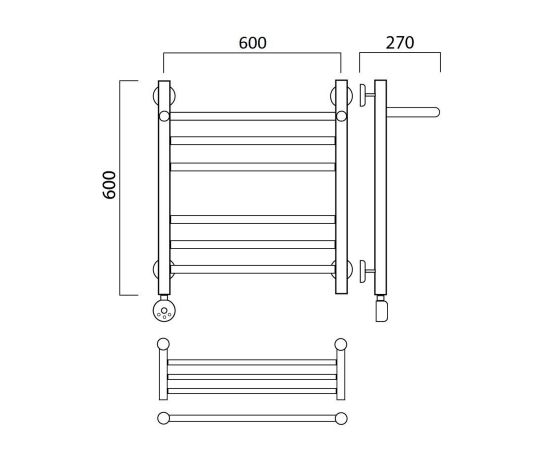 Полотенцесушитель электрический ПРЯМАЯ групповая с полкой 60х60 ЛЕВЫЙ Aquanerzh 00-20A6060_L_, изображение 2