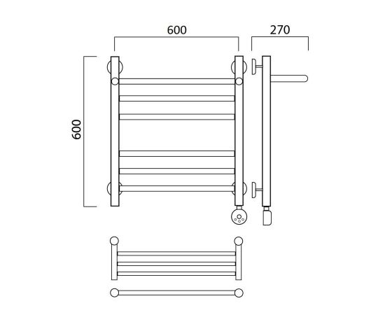 Полотенцесушитель электрический ПРЯМАЯ групповая с полкой 60х60 ПРАВЫЙ Aquanerzh 00-20A6060_R_, изображение 2