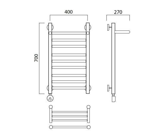 Полотенцесушитель электрический ПРЯМАЯ групповая с полкой 70х40 ЛЕВЫЙ Aquanerzh 00-20A7040_L_, изображение 2