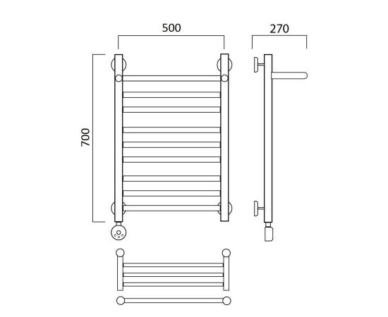 Полотенцесушитель электрический ПРЯМАЯ групповая с полкой 70х50 ЛЕВЫЙ Aquanerzh 00-20A7050_L_, изображение 2