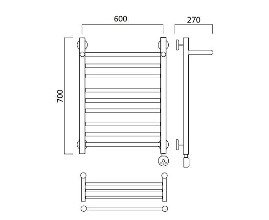 Полотенцесушитель электрический ПРЯМАЯ групповая с полкой 70х60 ПРАВЫЙ Aquanerzh 00-20A7060_R_, изображение 2