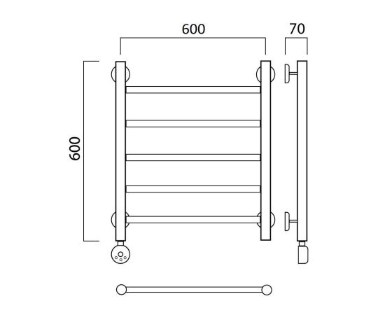 Полотенцесушитель электрический ПРЯМАЯ 60х60 ЛЕВЫЙ Aquanerzh 000-10A6060_L_, изображение 2