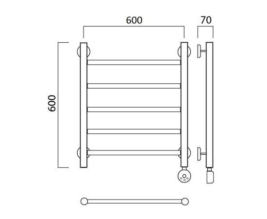 Полотенцесушитель электрический ПРЯМАЯ 60х60 ПРАВЫЙ Aquanerzh 000-10A6060_R_, изображение 2