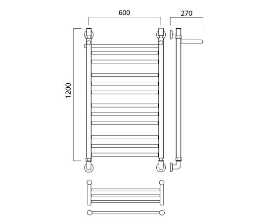 Полотенцесушитель водяной ПРЯМАЯ групповая с полкой 120х60 Aquanerzh 000-80A12060_, изображение 2