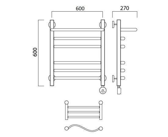 Полотенцесушитель электрический ВОЛНА групповая с полкой 60х60 ПРАВЫЙ Aquanerzh 00-22A6060_R_, изображение 2