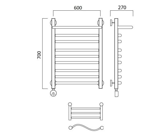 Полотенцесушитель электрический ВОЛНА групповая с полкой 70х60 ЛЕВЫЙ Aquanerzh 00-22A7060_L_, изображение 2