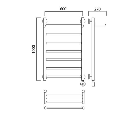 Полотенцесушитель электрический ПРЯМАЯ с полкой 100х60 ПРАВЫЙ Aquanerzh 00-90A10060_R_, изображение 2