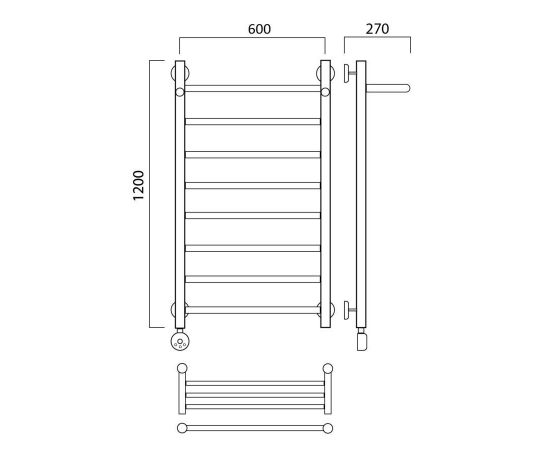 Полотенцесушитель электрический ПРЯМАЯ с полкой 120х60 ЛЕВЫЙ Aquanerzh 00-90A12060_L_, изображение 2
