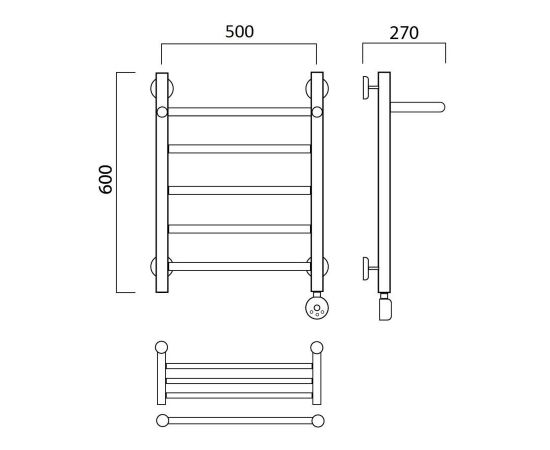 Полотенцесушитель электрический ПРЯМАЯ с полкой 60х50 ПРАВЫЙ Aquanerzh 00-90A6050_R_, изображение 2