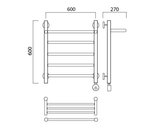 Полотенцесушитель электрический ПРЯМАЯ с полкой 60х60 ПРАВЫЙ Aquanerzh 00-90A6060_R_, изображение 2