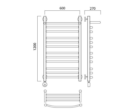 Полотенцесушитель электрический ДУГА групповая с полкой 120х60 ЛЕВЫЙ Aquanerzh 000-3060A12060_L_, изображение 2